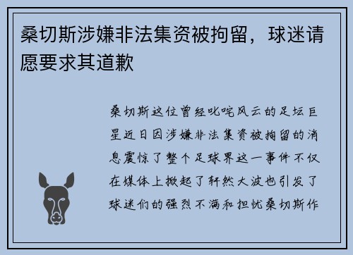 桑切斯涉嫌非法集资被拘留，球迷请愿要求其道歉
